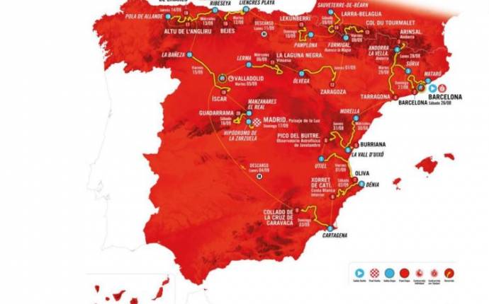 Vuelta a España start 26 augustus in Barcelona en gaat door negen Spaanse regio’s, Andorra en Frankrijk