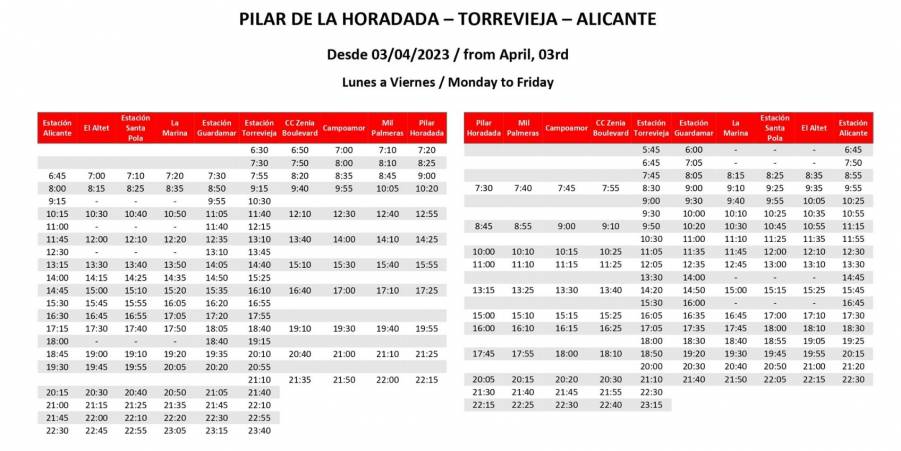 Nieuwe busregeling Alicante - Pilar de la Horadada 2023
